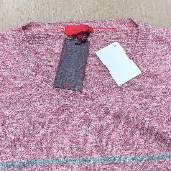 Mens Isaia Linen/Cotton Striped Crewneck Sweater Red Multi - Picture 2 of 5
